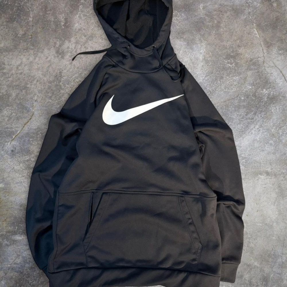 Nike Therma Fit Black Hoodie White Swoosh Sweatshirt Medium